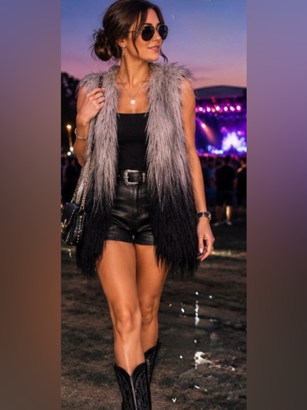 Rock & Republic Ombré Faux-Fur Vest | Gray + Black | Size L